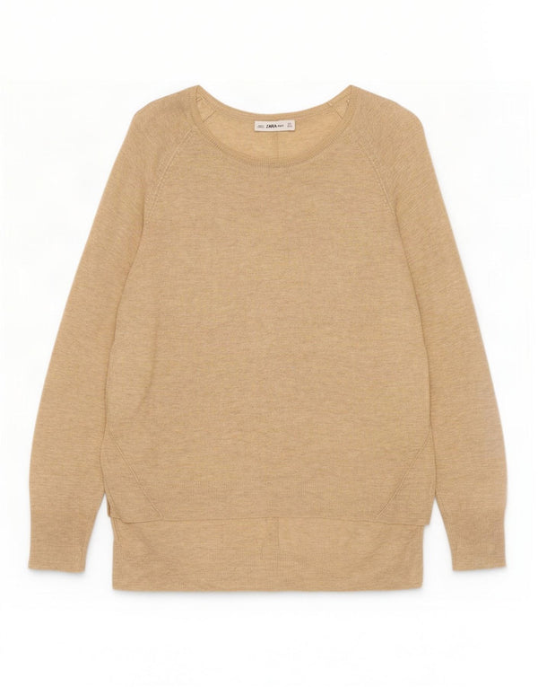 Zara Dame Boat Neck Jumper Sweater UK 14 Large Beige Flecked