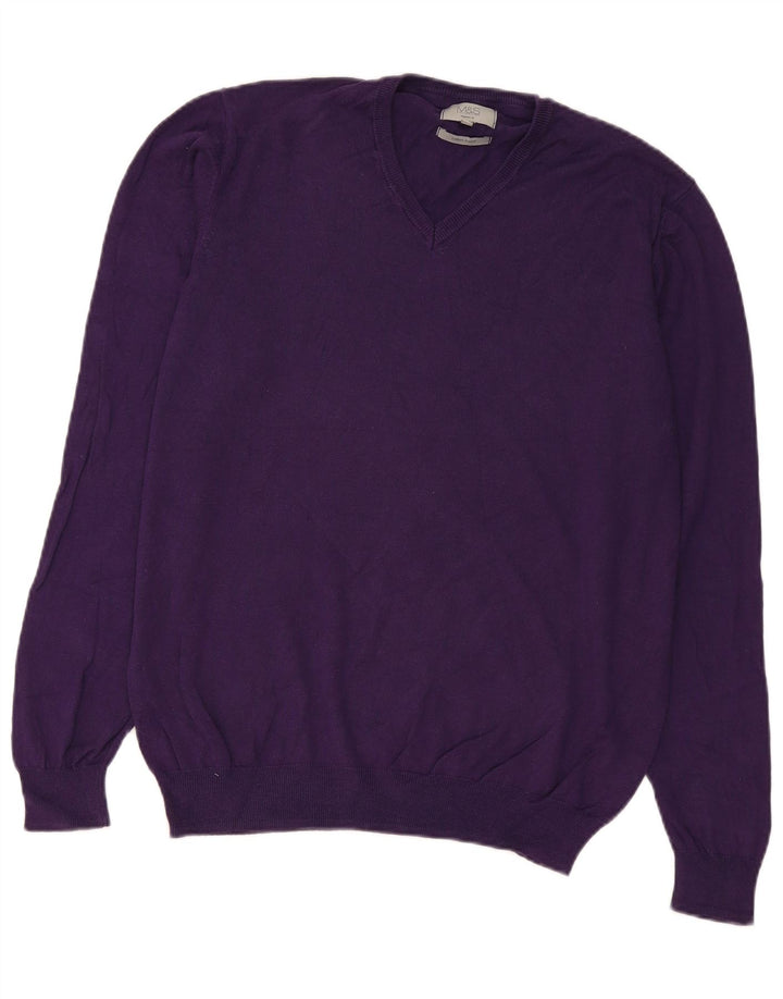 Marks & Spencer Herre Regular Fit V-hals sweater Stor lilla bomuld
