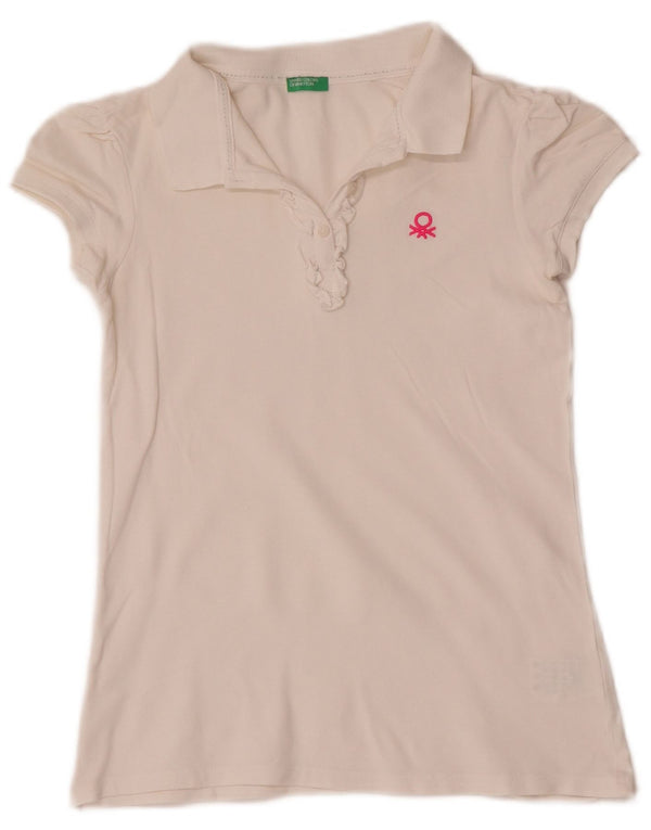 Benetton Pige Polo Shirt 11-12 År 2XL Hvid Bomuld