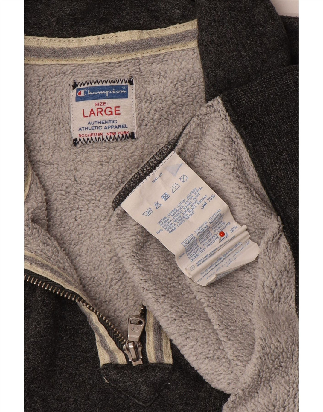 Champion Herre Zip Neck Sweatshirt Jumper Large Grå Bomuld