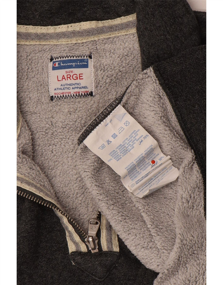 Champion Herre Zip Neck Sweatshirt Jumper Large Grå Bomuld