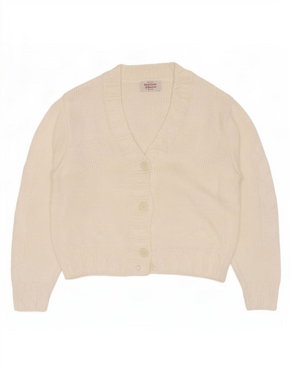 Benetton Dame Crop Cardigan Sweater IT 48 XL Hvid Bomuld