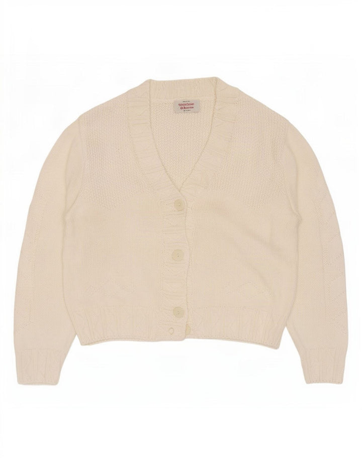 Benetton Dame Crop Cardigan Sweater IT 48 XL Hvid Bomuld