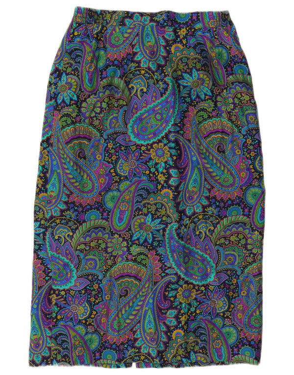 Vintage kvinders højtaljede midi-nederdel W28 Medium flerfarvet Paisley Silk