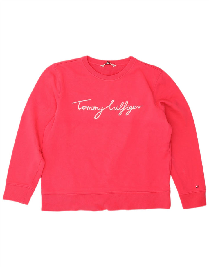 Tommy Hilfiger Dame Grafisk Oversized Sweatshirt Jumper UK 10 Small Pink