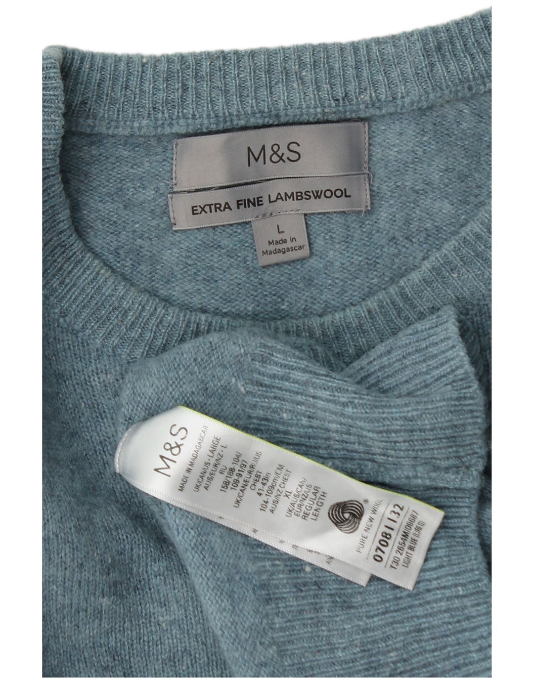 Marks & Spencer Herre sweater med rund hals, stor blå ny uld