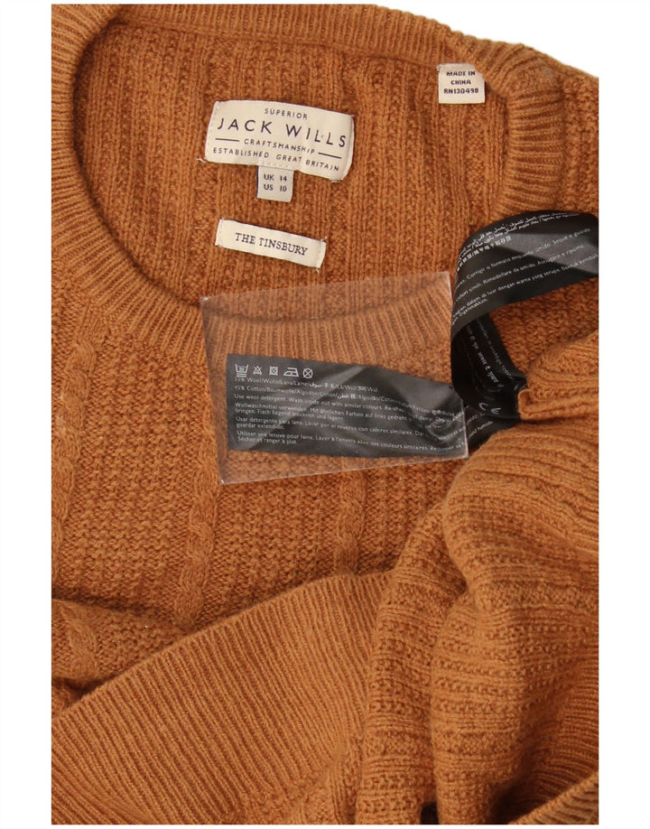 Jack Wills Dame Crew Neck Jumper Sweater UK 14 Stor brun uld