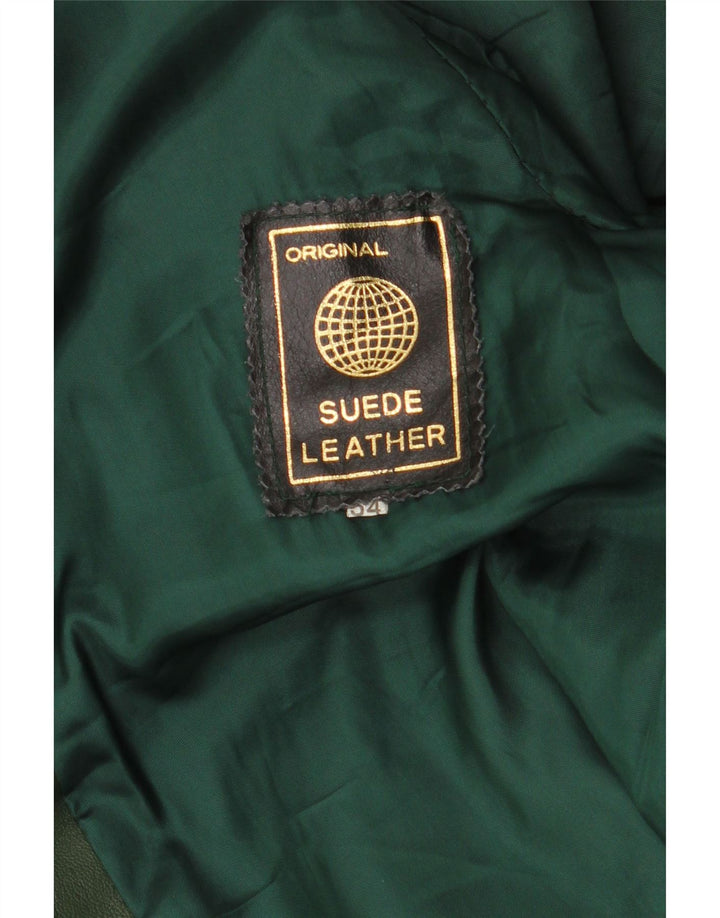 Vintage Dame Crop Military Læderjakke IT 54 3XL Grønt Læder