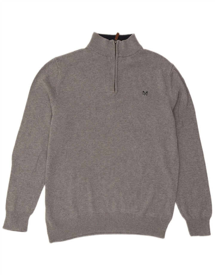 Besætningstøj Herre Zip Neck Jumper Sweater Stor Grå Bomuld
