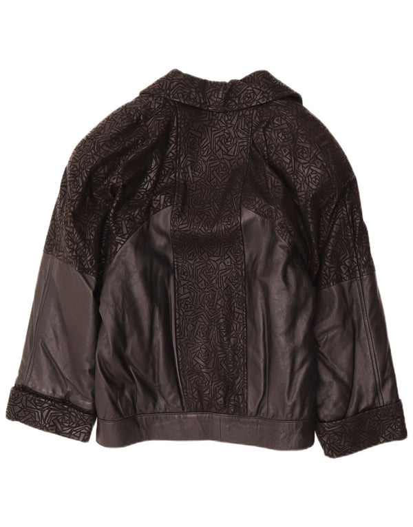 Vintage dame 3/4 ærmet læderjakke IT 42 Medium Sort Geometrisk