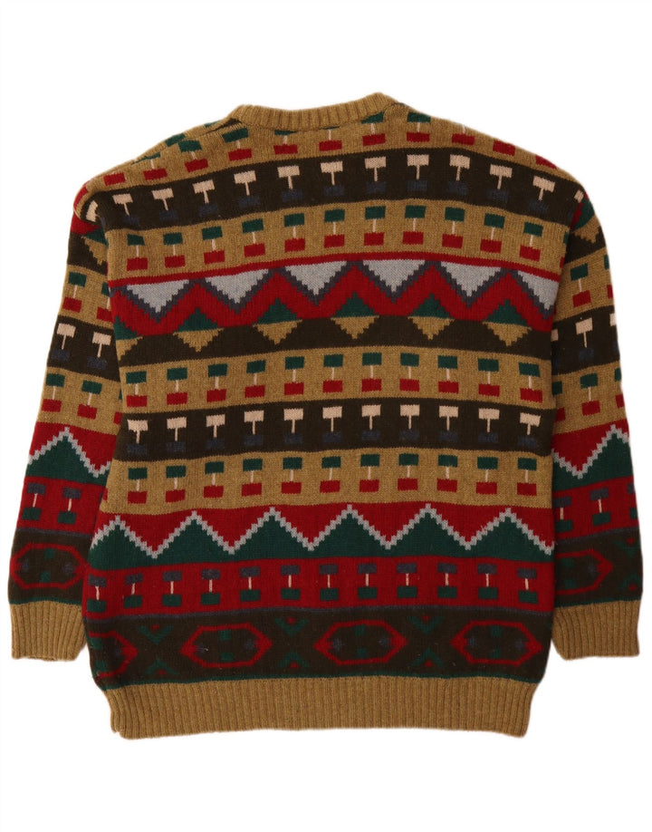 Bluster Herre Crew Neck Jumper Sweater IT 52 Stor brun geometrisk uld