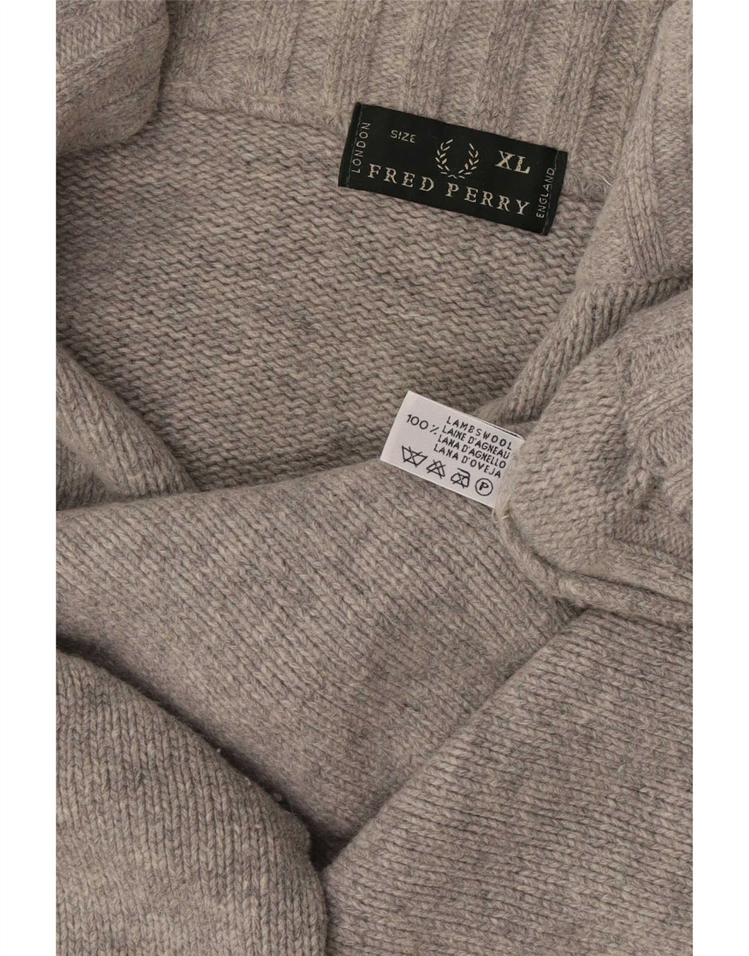 Fred Perry Dame Zip Neck Jumper Sweater UK 18 XL Grå lammeuld