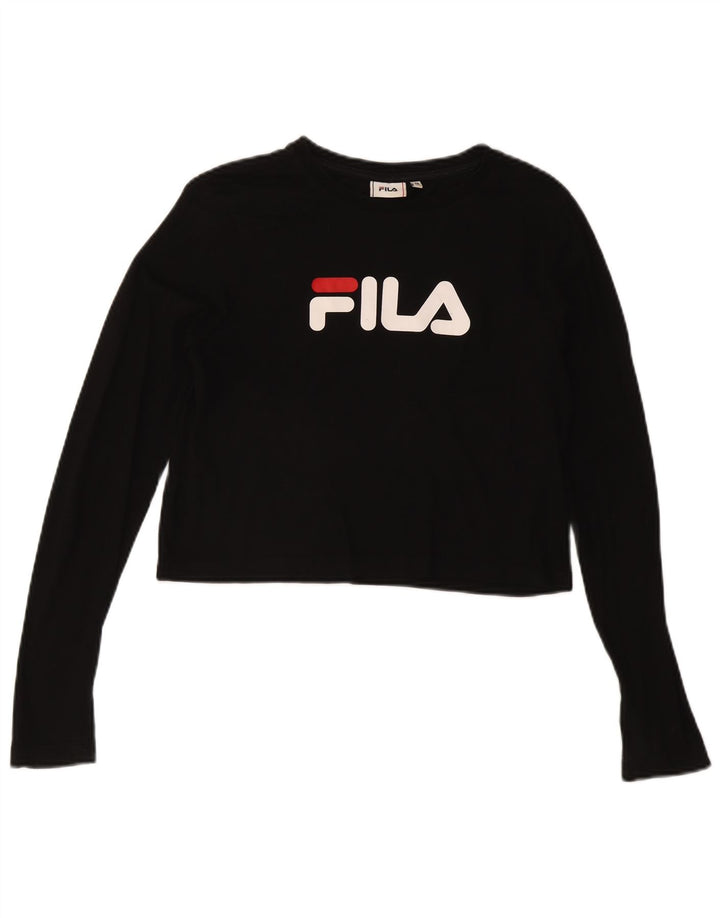 FILA Womens Crop Graphic Top Langærmet UK 14 Medium Black