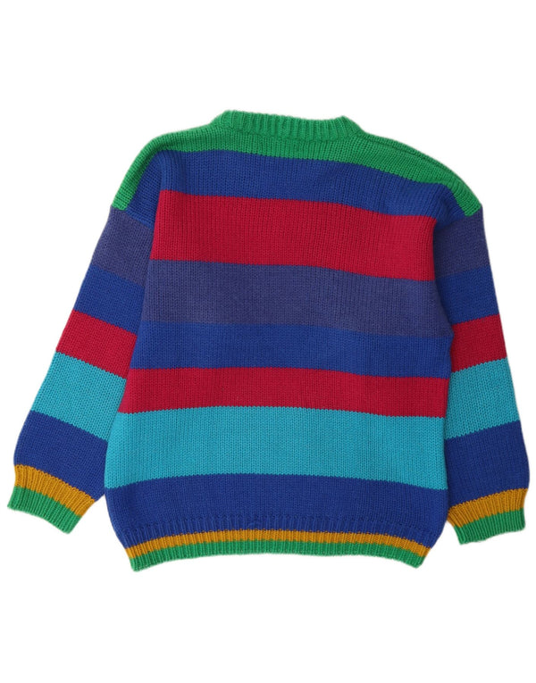 Vintage Herre grafisk rund hals sweater stor flerfarvet stribet
