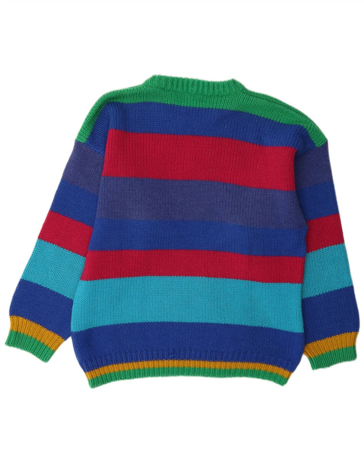 Vintage Herre grafisk rund hals sweater stor flerfarvet stribet