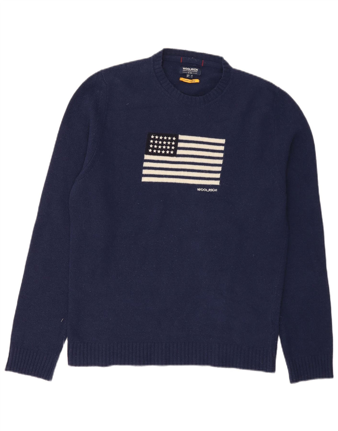 Woolrich Herre Grafisk Crew Neck Jumper Sweater Medium Navy Blue Uld USA
