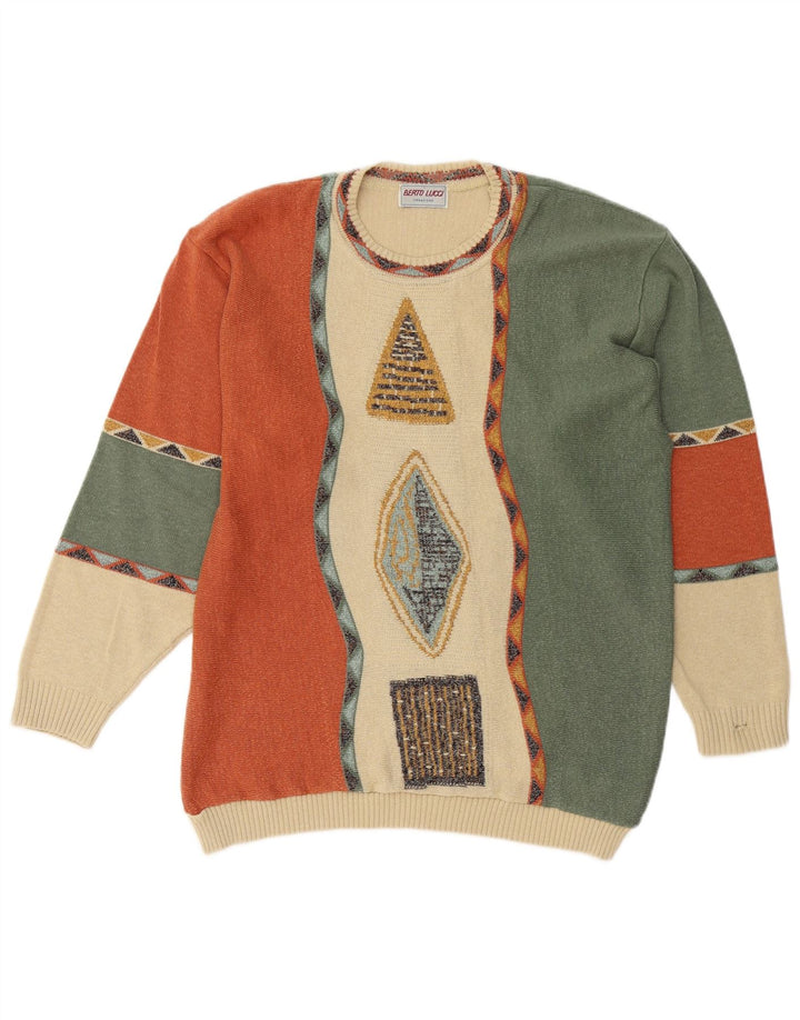 BERTO LUCCI Herre sweater med rund hals, stor flerfarvet geometrisk