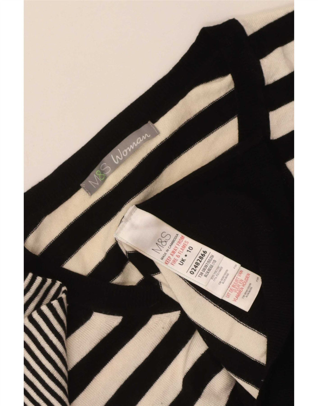 Marks & Spencer Dame V-hals sweater UK 10 Lille sort stribet