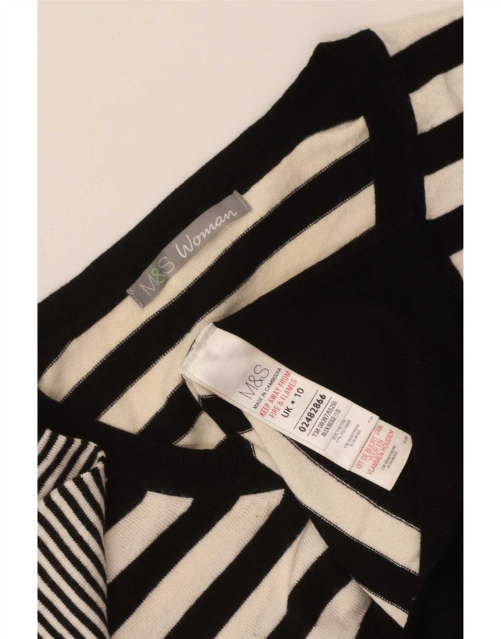 Marks & Spencer Dame V-hals sweater UK 10 Lille sort stribet
