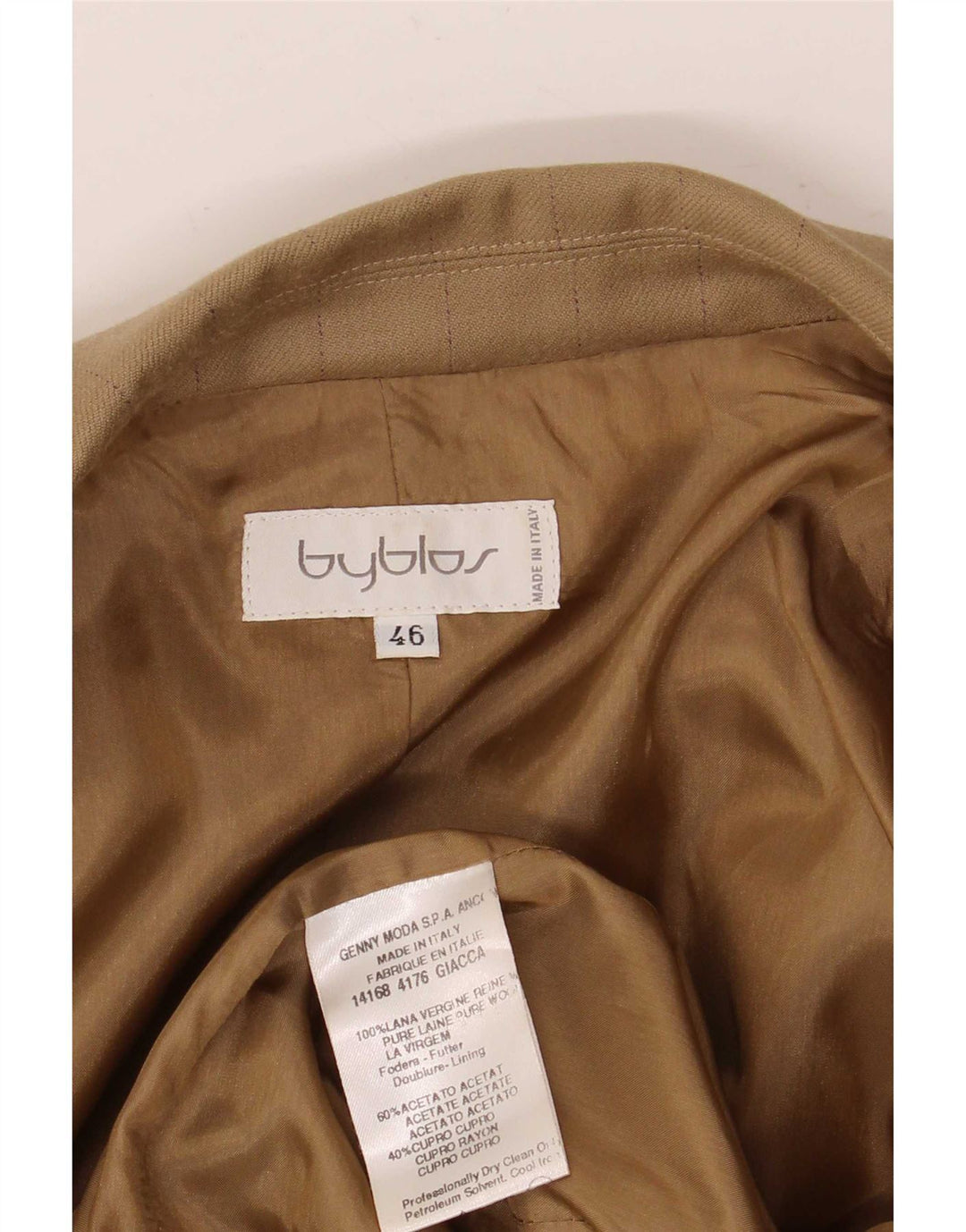 Byblos Dame 3-knap 2-delt jakkesæt IT 46 Large W36 L27 Khaki nålestribe