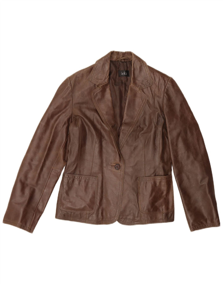 Kello Dame 1 Knap Læder Blazer Jakke UK 14 Medium Brun