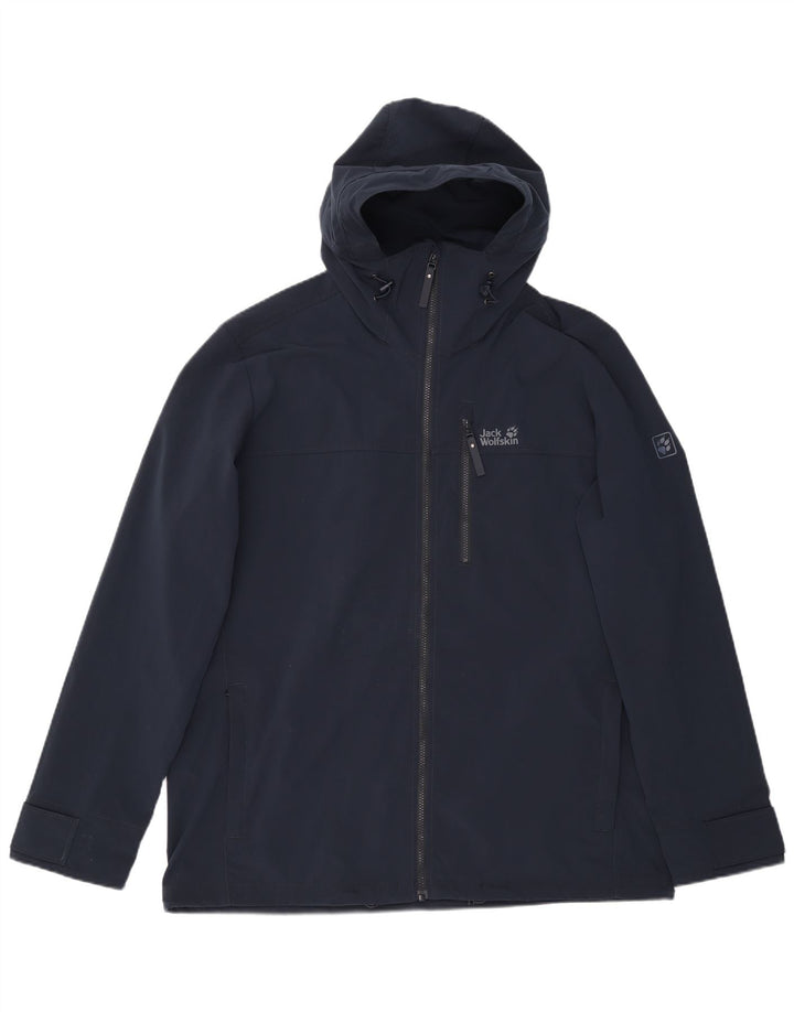 Jack Wolfskin Herre Hooded Windbreaker Jacket UK 48 2XL Navy Blue Polyester