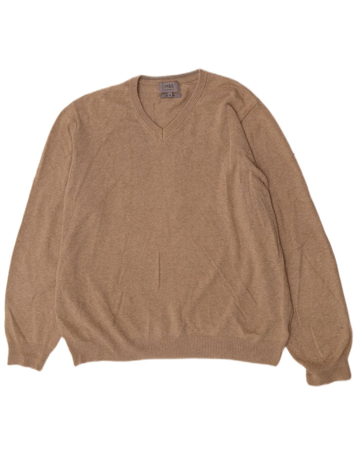 Marks & Spencer Herre V-hals sweater XL Beige Bomuld