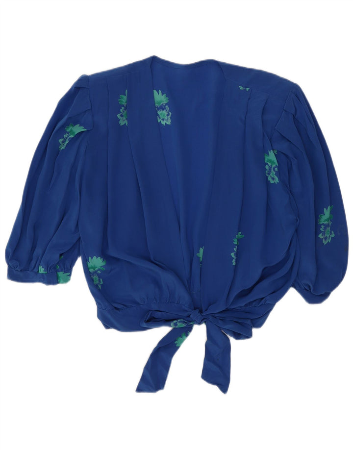 Vintage Kvinders Crop Cardigan Top UK 14 Medium Blue Floral