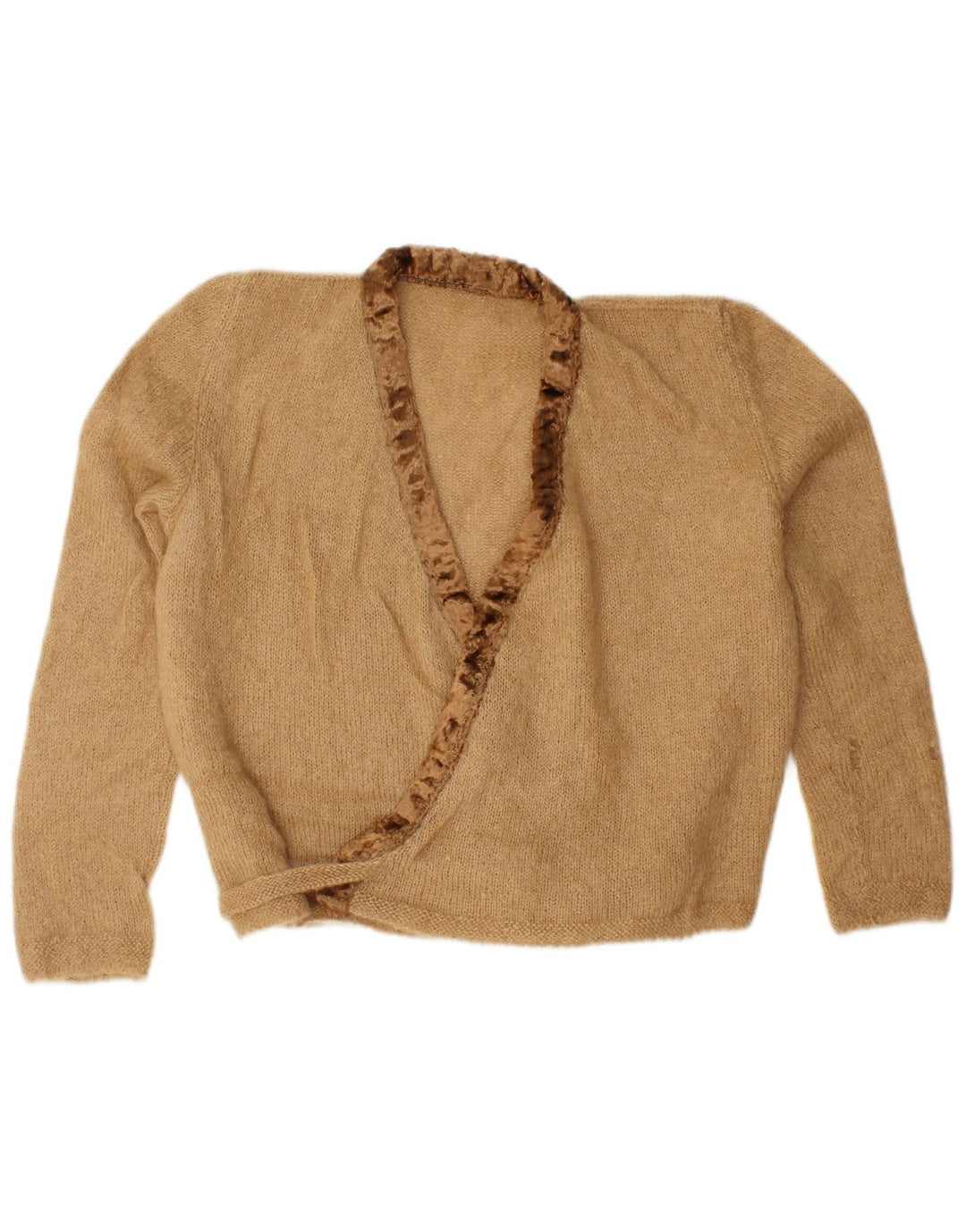 Vintage Kvinders Oversized Crop Wrap Cardigan Sweater UK 16 Large Beige
