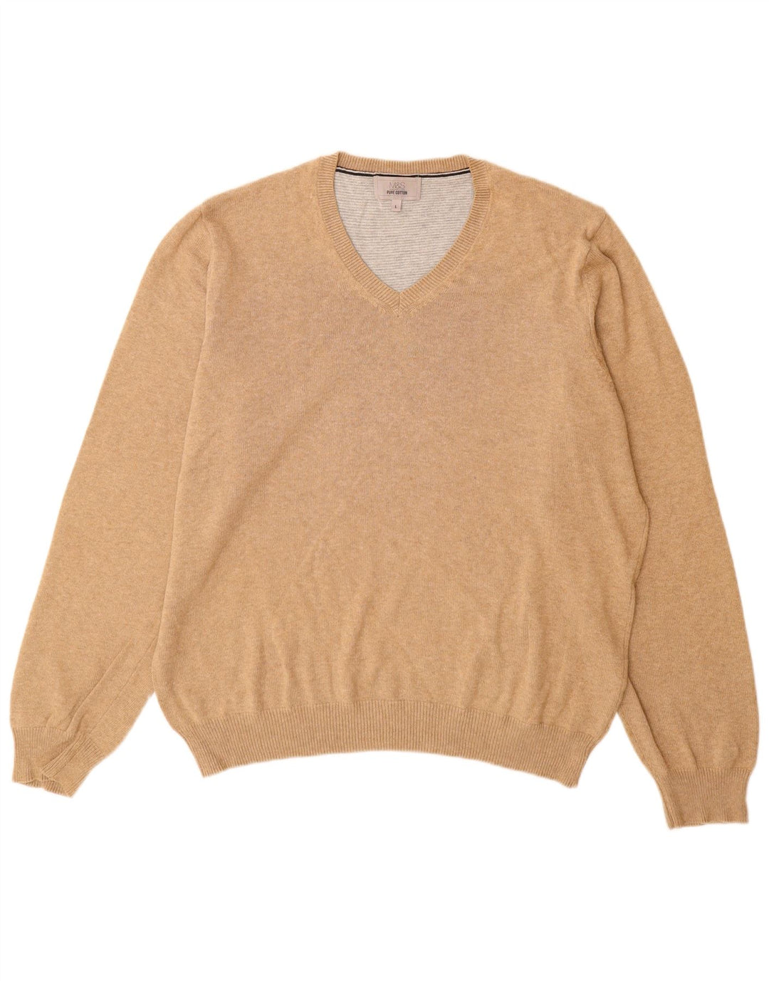 Marks & Spencer Herre V-hals sweater Stor Beige Bomuld