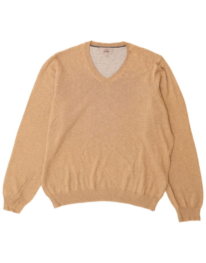 Marks & Spencer Herre V-hals sweater Stor Beige Bomuld