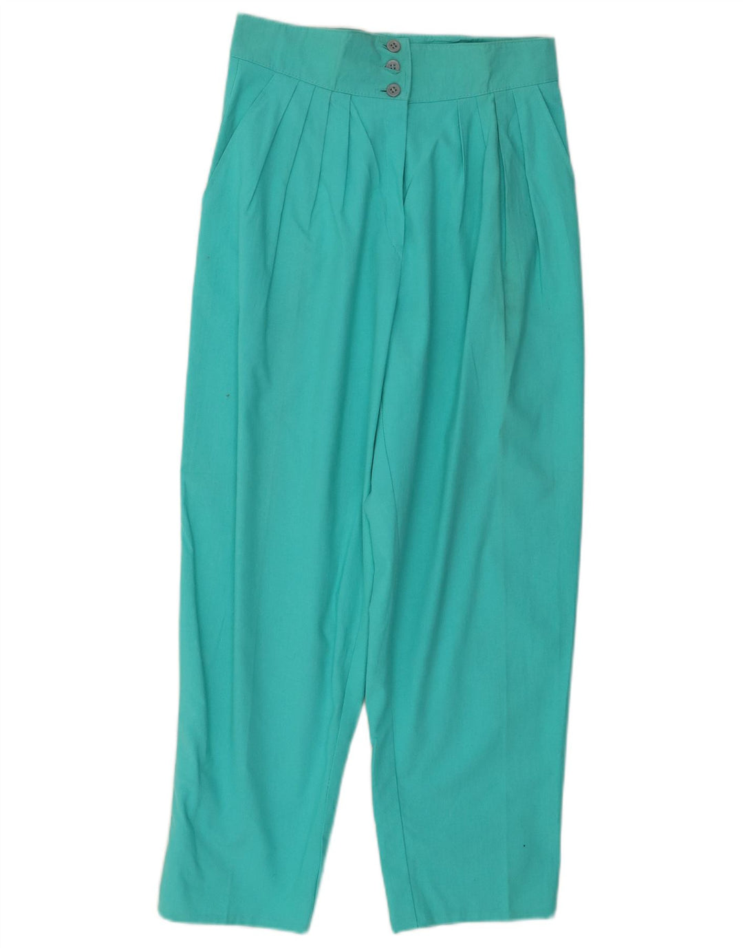 VINTAGE chinobukser med høj talje til kvinder W28 L27 turkis bomuld
