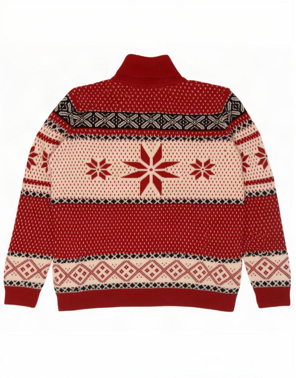 Marco Pecci Dame Roll Neck Jumper Sweater UK 20 2XL Red Fair Isle Wool