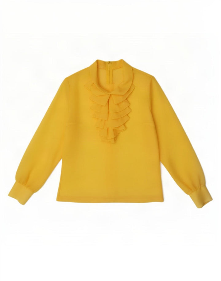 Vintage Dame Langærmet Flæse Front Se Through Top IT 42 Medium Gul