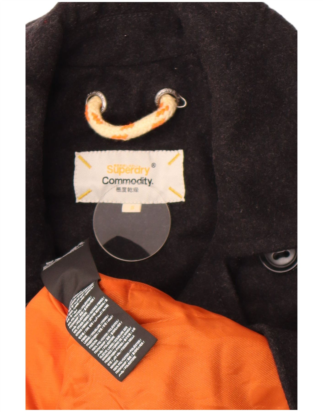 Superdry Herre Commodity Pea Coat UK 36 Small Black Wool