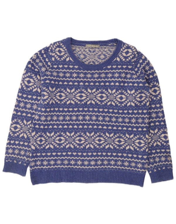 Marks & Spencer Dame Boat Neck Jumper Sweater UK 14 Large Blue Fair Isle