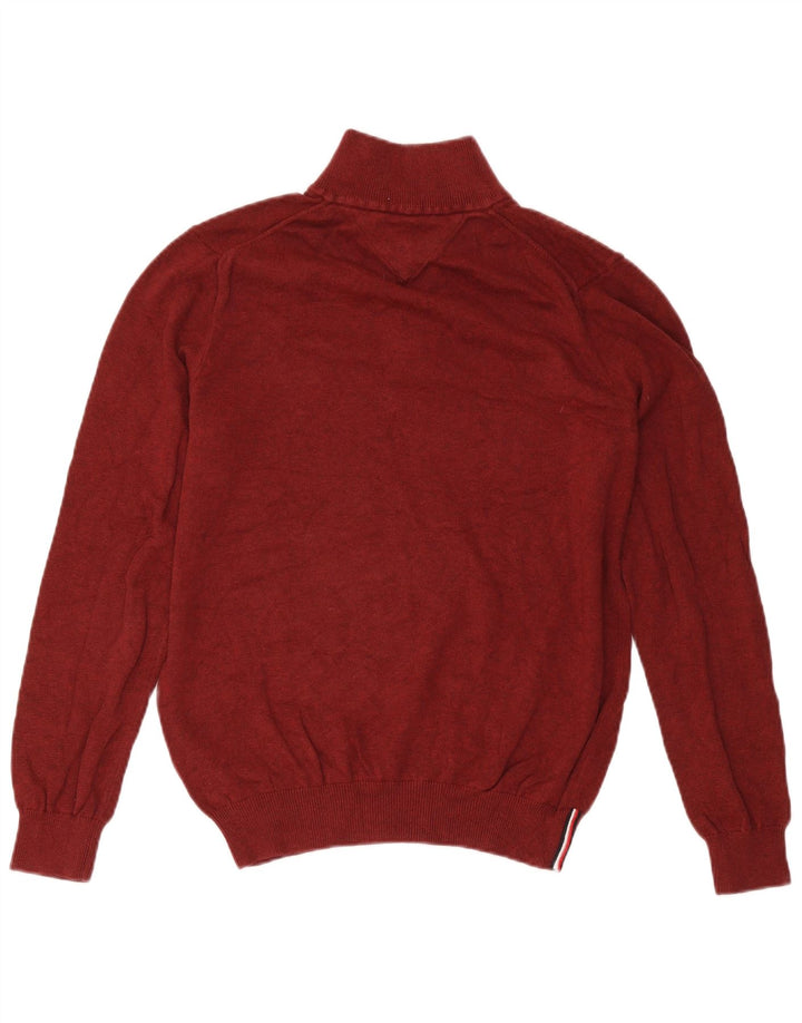 Tommy Hilfiger Herre Zip Neck Jumper Sweater Medium Burgundy Bomuld