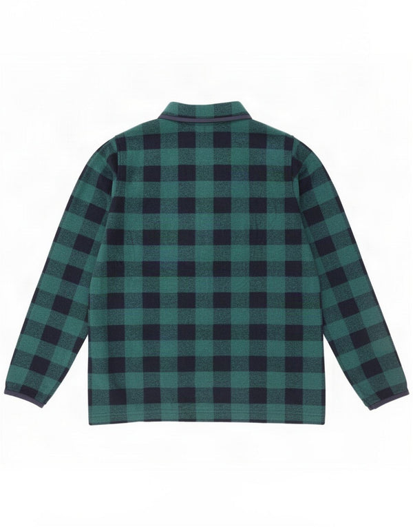 Eddie Bauer Dame Button Neck Fleece Jumper UK 10 Small Green Gingham