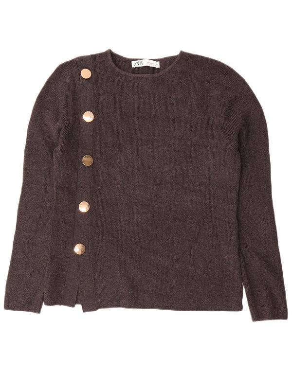 Zara Womens Crew Neck Jumper Sweater UK 18 XL Grey Cotton