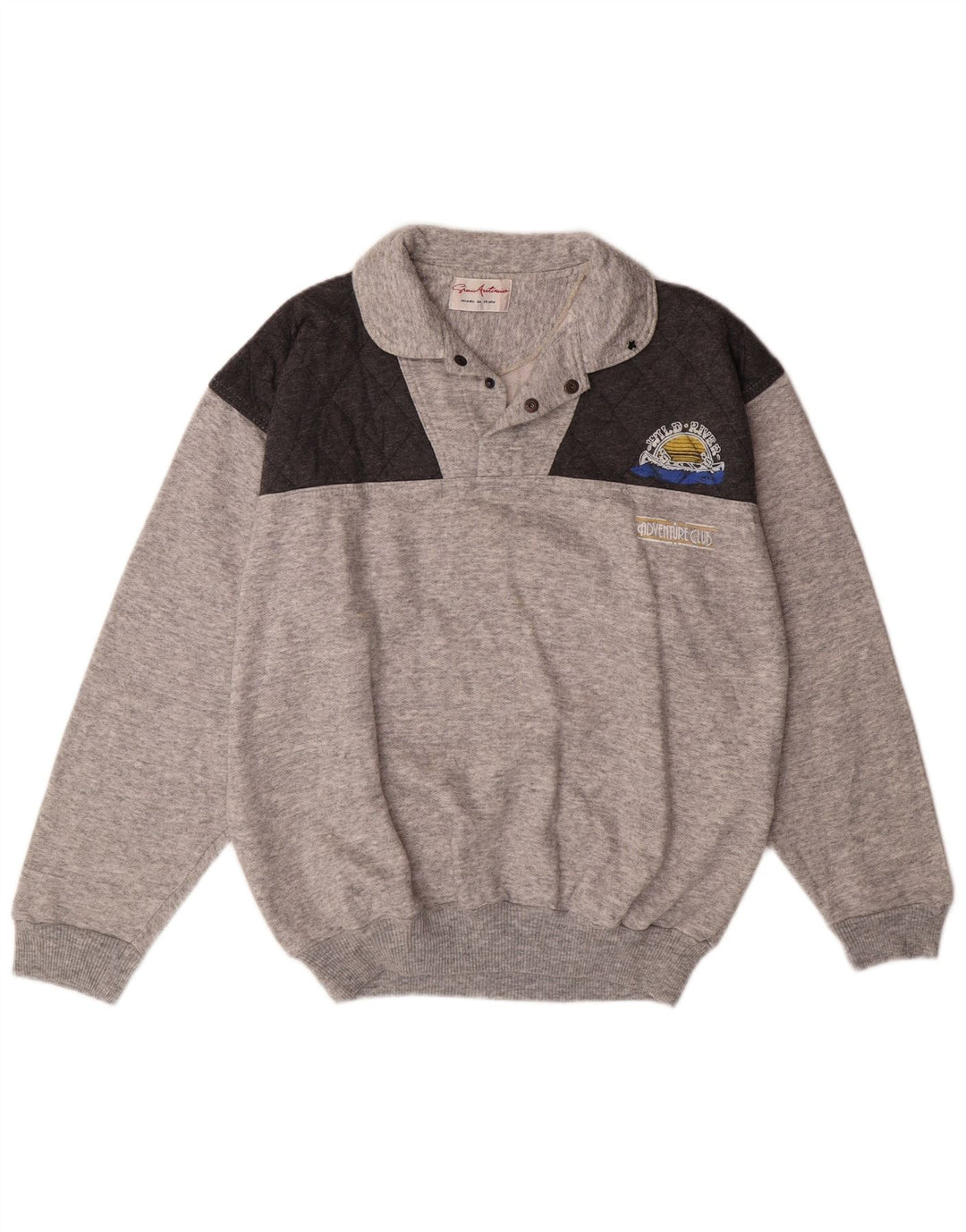 VINTAGE Herre Polo-hals Sweatshirt Jumper Stor Grå Colourblock Bomuld