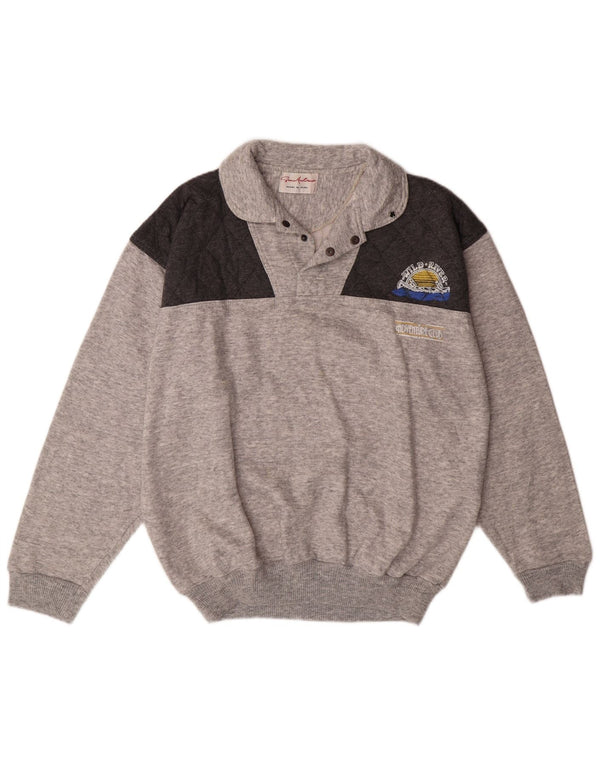 VINTAGE Herre Polo-hals Sweatshirt Jumper Stor Grå Colourblock Bomuld