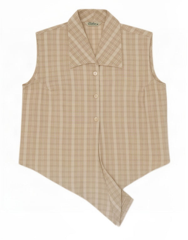 Calbros Womens Crop Front Tie Ærmeløs skjorte Bluse IT 48 XL Grå ternet