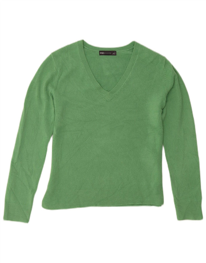 Marks & Spencer Dame V-hals sweater UK 12 Medium Grøn Akryl