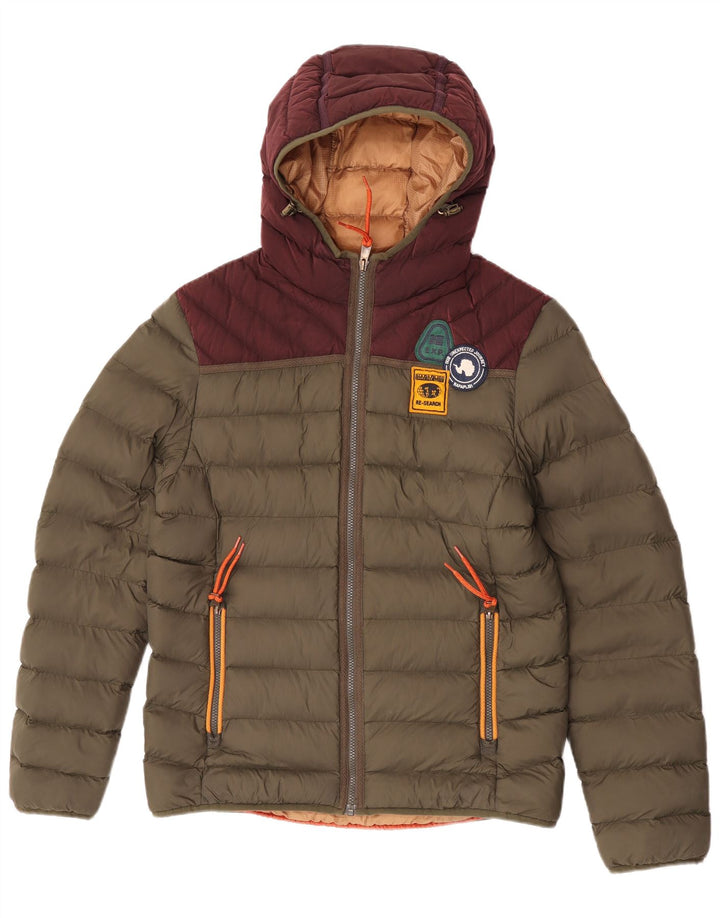 Napapijri Herre hættepolstret jakke UK 38 Medium Khaki Colourblock