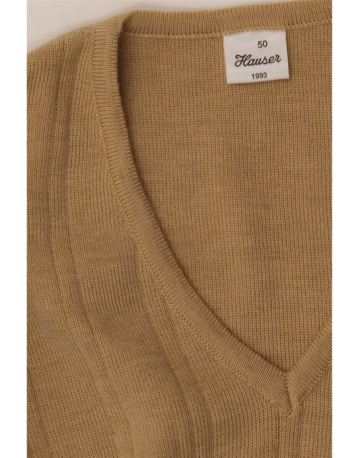 Vintage Herre V-hals sweater IT 50 Medium Beige Akryl