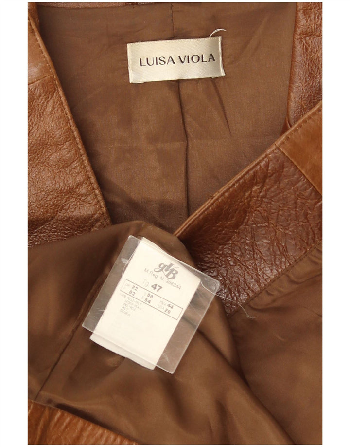 LUISA VIOLA dame 4-knaps læder blazerjakke UK 22 3XL brunt læder
