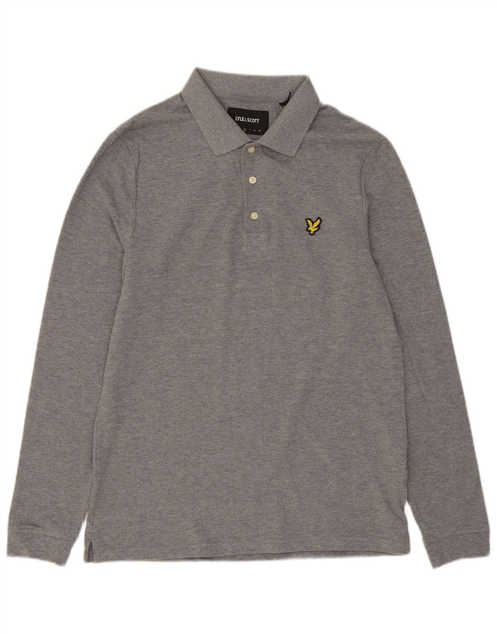 LYLE & SCOTT Mens Long Sleeve Polo Shirt Medium Grey Cotton