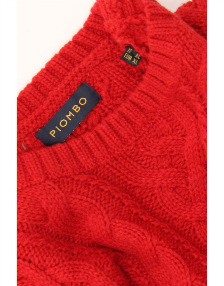 PIOMBO Mens Crew Neck Jumper Sweater XL Red Acrylic Vintage Piombo and Second-Hand Piombo from Messina Hembry 