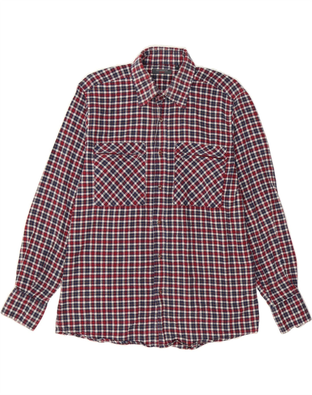 SEA BARRIER Mens Flannel Shirt Medium Burgundy Check Cotton Vintage Sea Barrier and Second-Hand Sea Barrier from Messina Hembry 