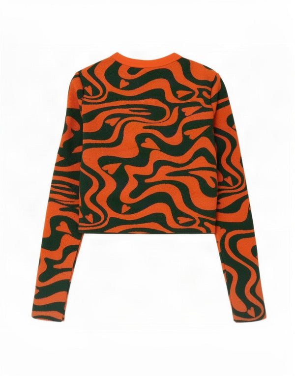 Zara Womens Abstract Pattern Crop Top Long Sleeve UK 8 Small Orange